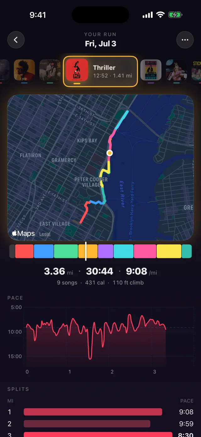 Run replay — scrub through the run and hear the song from any moment