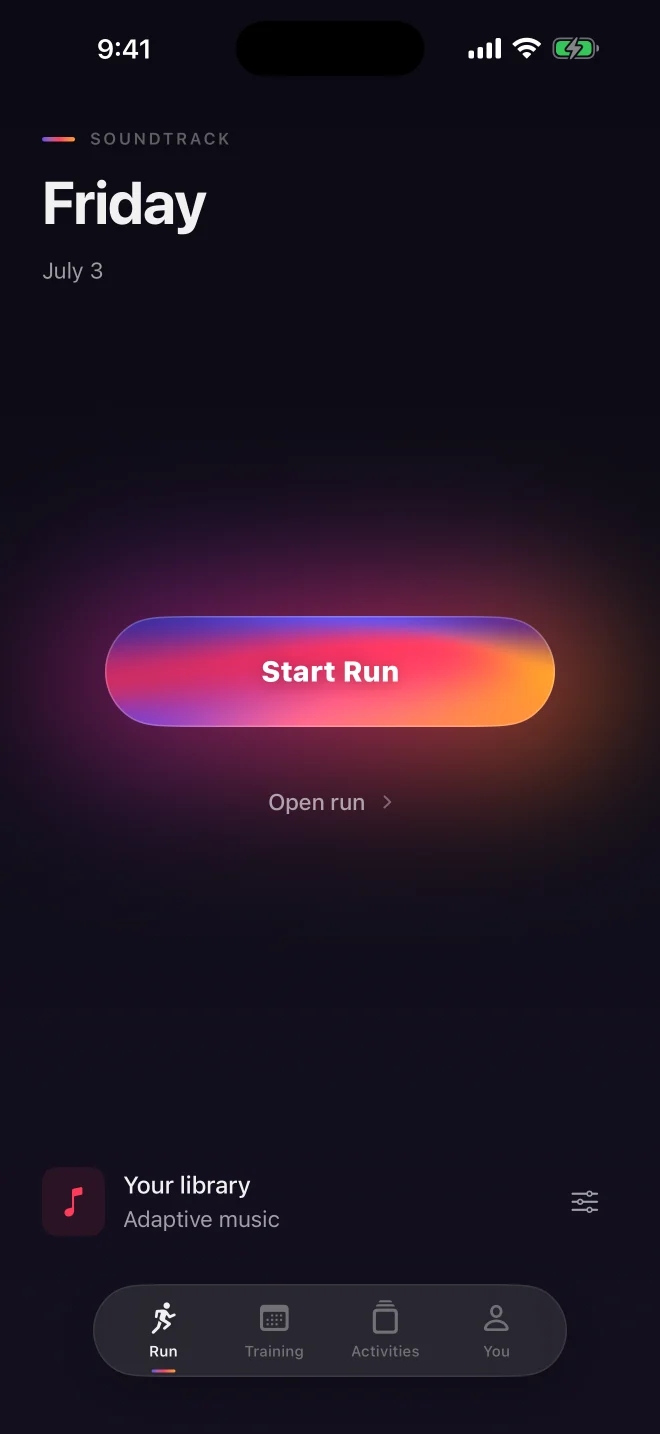 Soundtrack Home with Start Run and adaptive music from your library